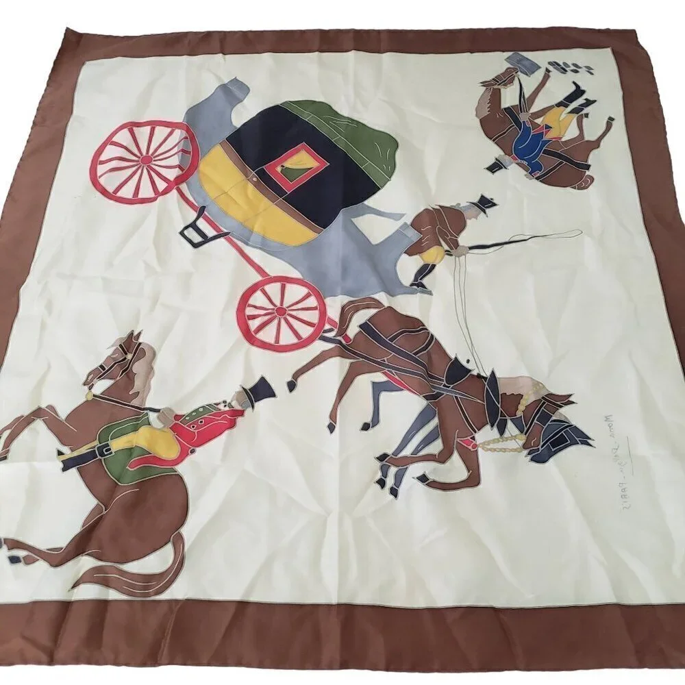 Mona Delza Paris Scarf Equestrian Horse Carriage Lightweight Square 31 Inch